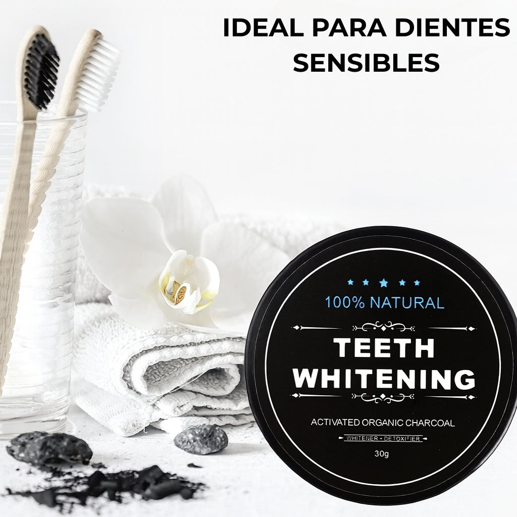 Blanqueador con carbón activo vegano + cepillo de bambú